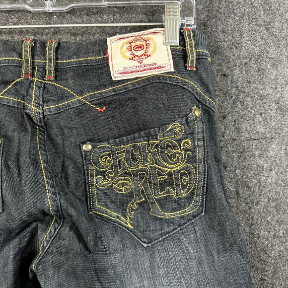 Echo Red Denim Jeans Women's 13/14 Blue Dark Wash Cargo Pockets Embroidered - Picture 8 of 11